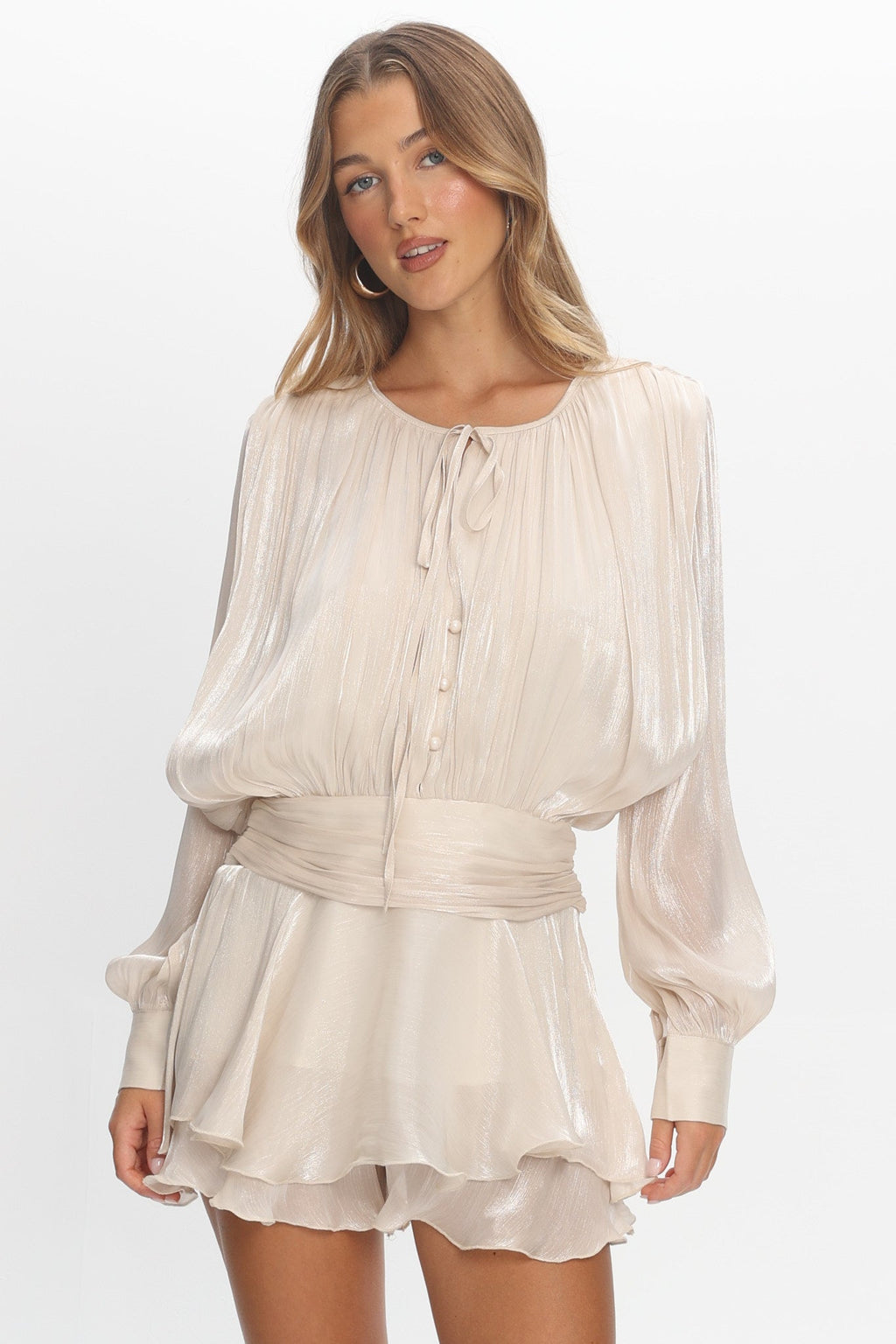 Fontaine Long Sleeve Layered Romper Oyster