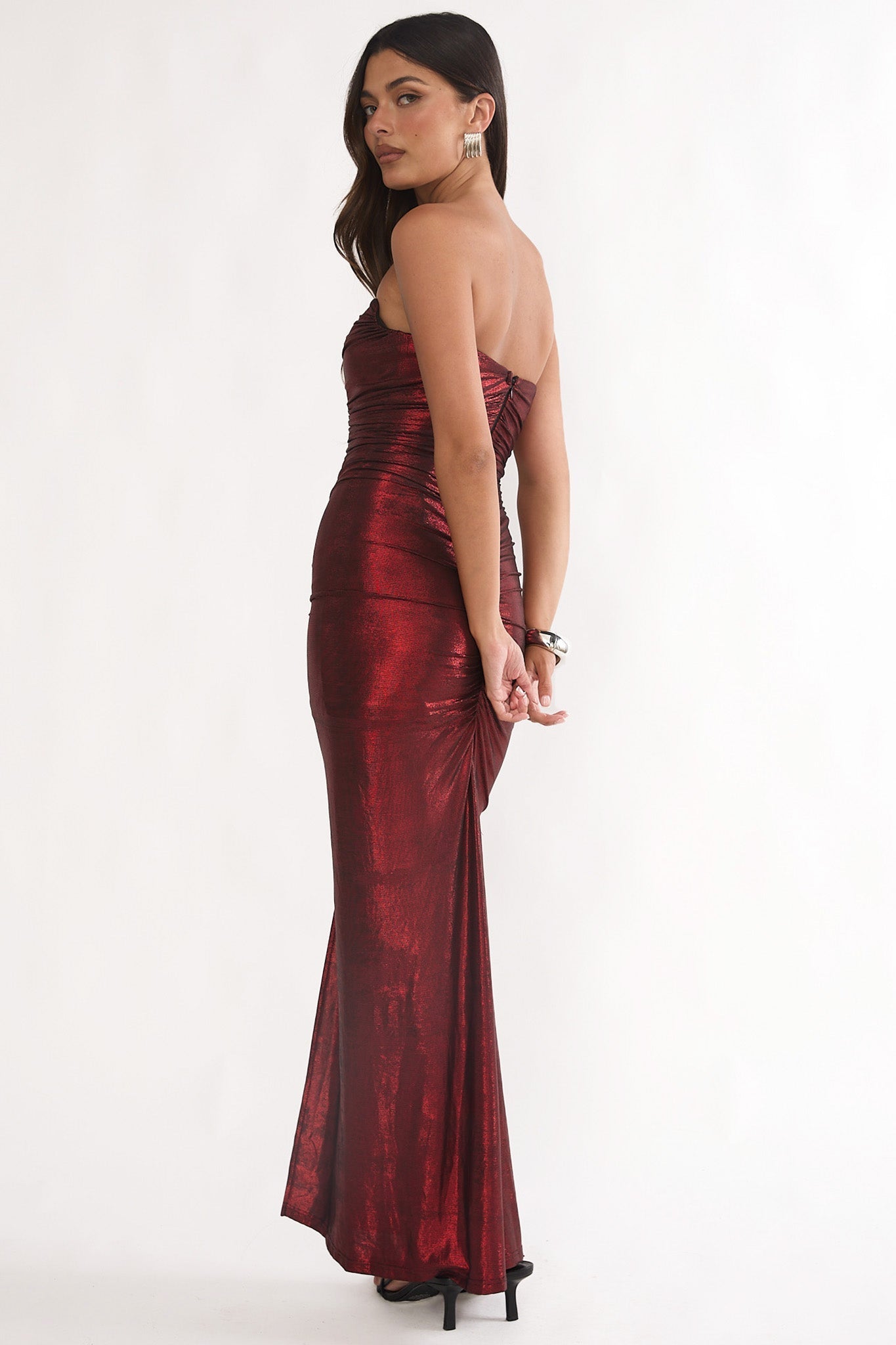 Nerina Strapless Ruched Maxi Dress Red