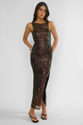 Zaretha Backless Split Maxi Dress Sequin Black/Gold