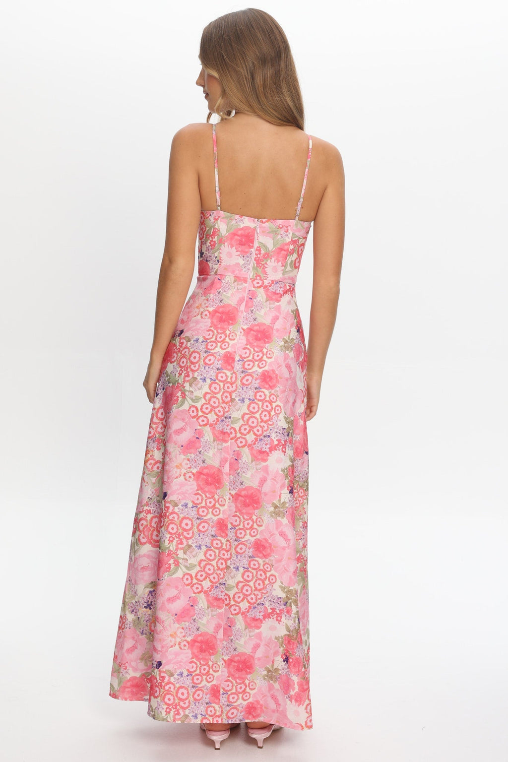 Marin Gathered Bodice Maxi Dress Floral Pink