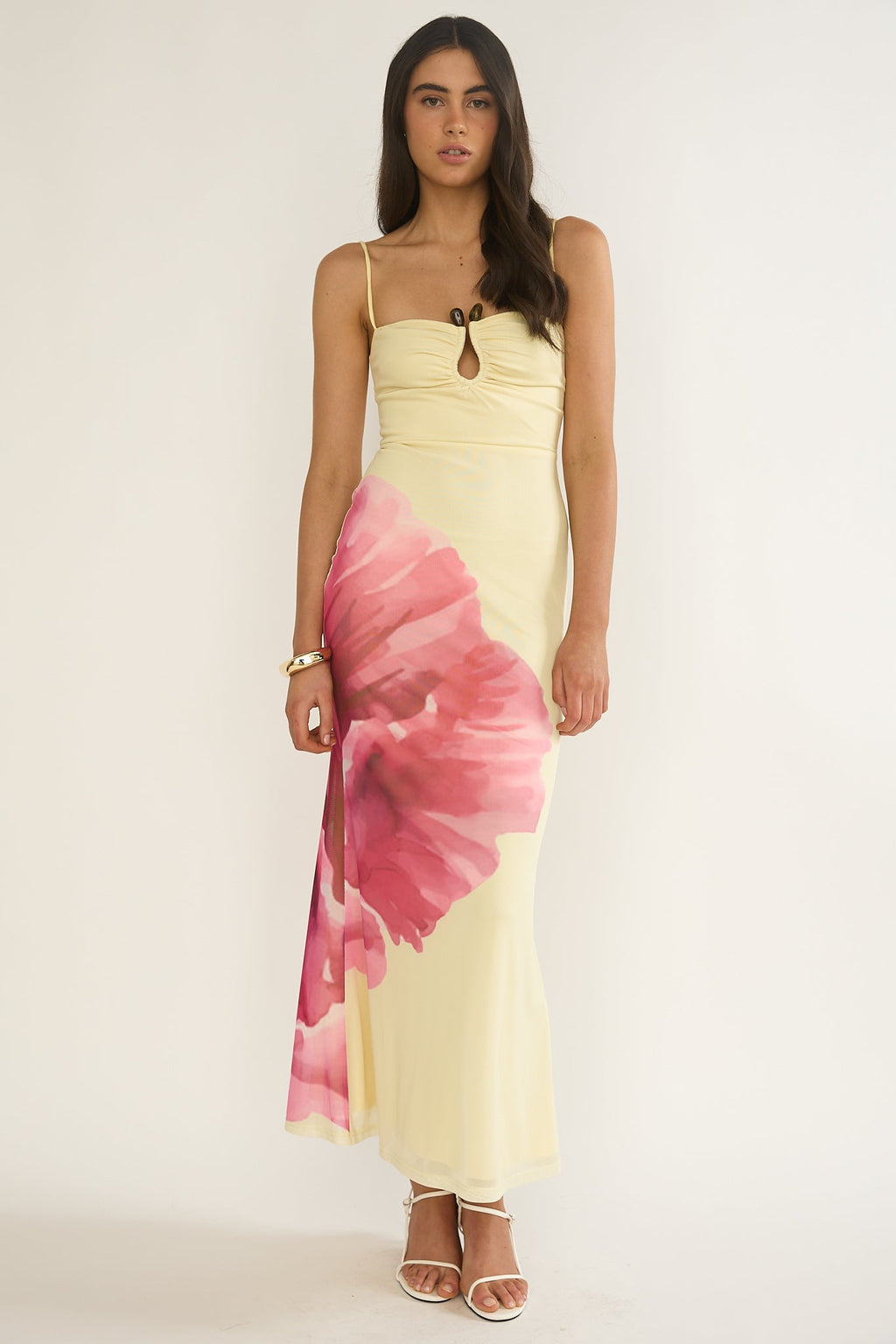 Orabella Waterdrop Wire Bust Maxi Dress Floral Butter
