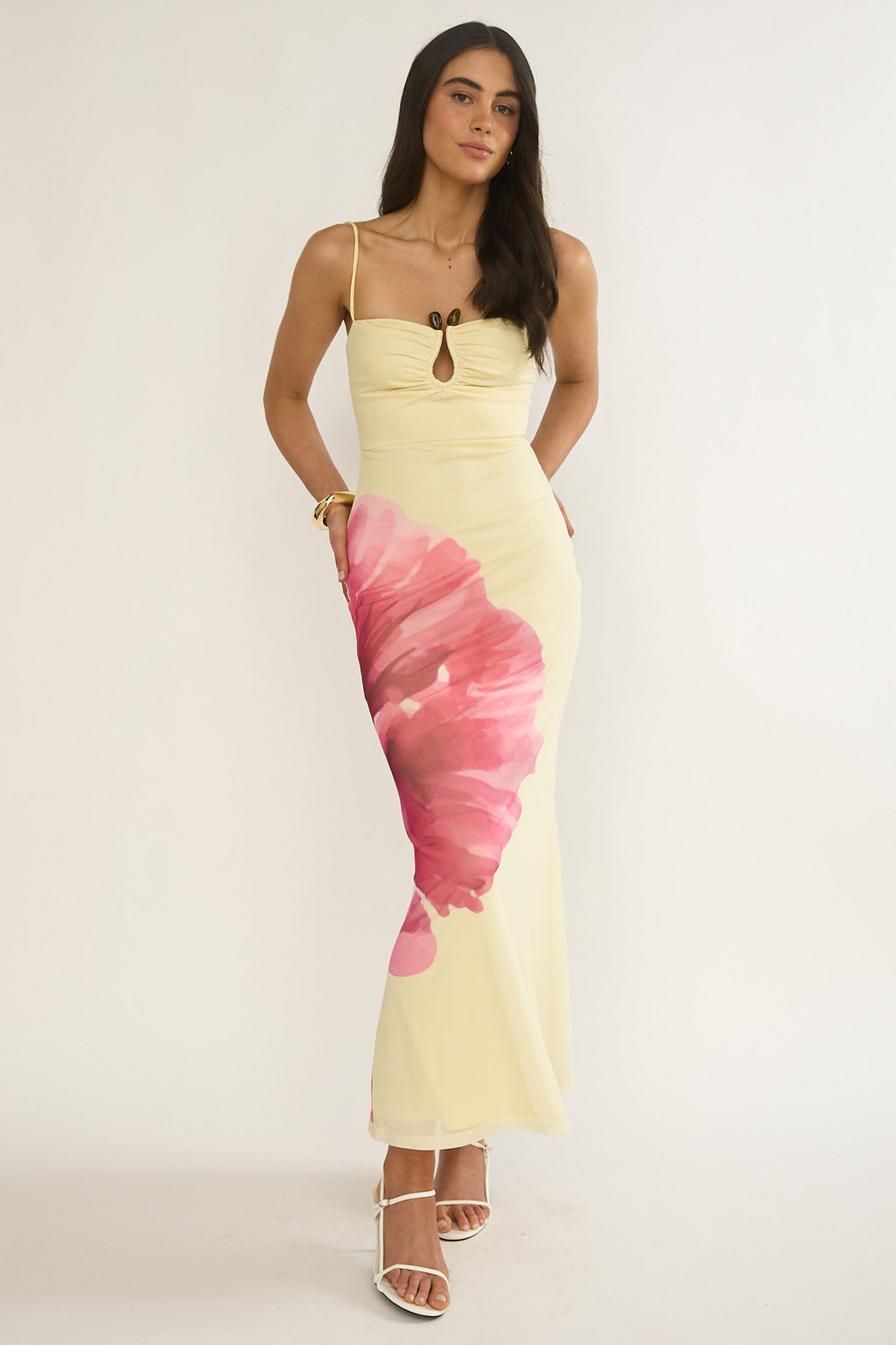 Orabella Waterdrop Wire Bust Maxi Dress Floral Butter