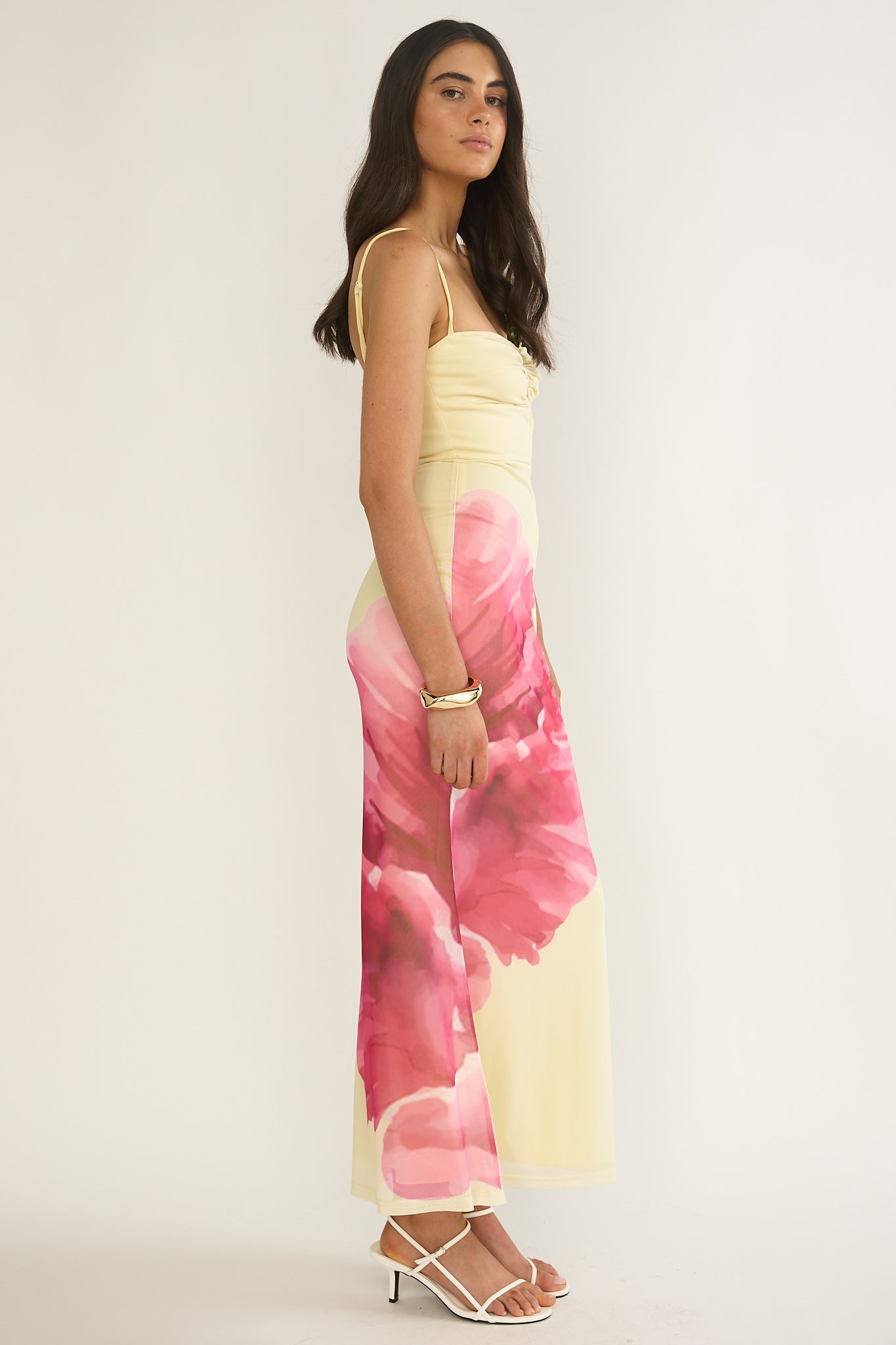 Orabella Waterdrop Wire Bust Maxi Dress Floral Butter
