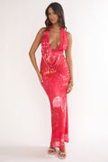 Everra Halterneck Drape Maxi Dress Print Red
