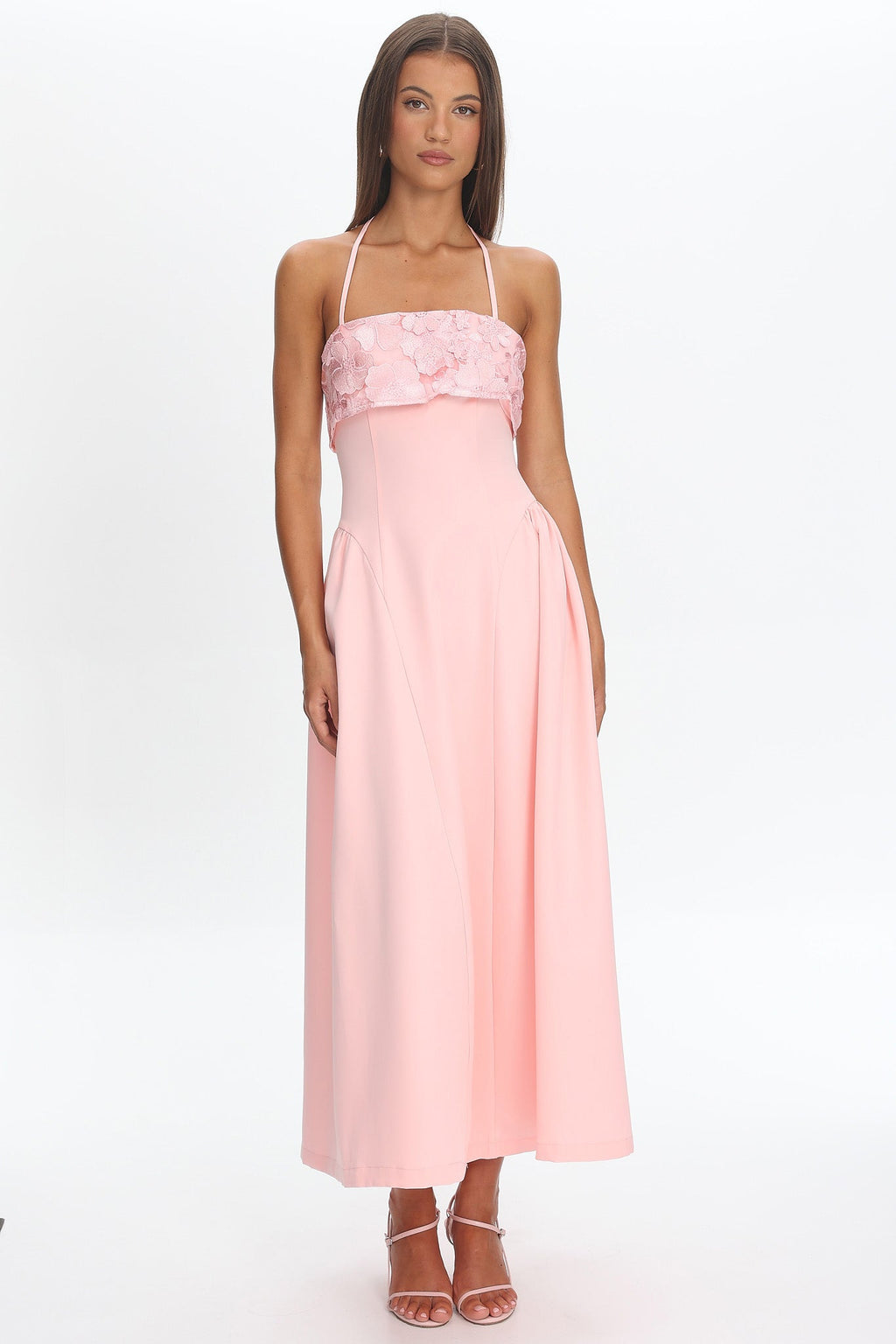 Sunbeam Kiss Foldover Floral Bust Maxi Dress Blush