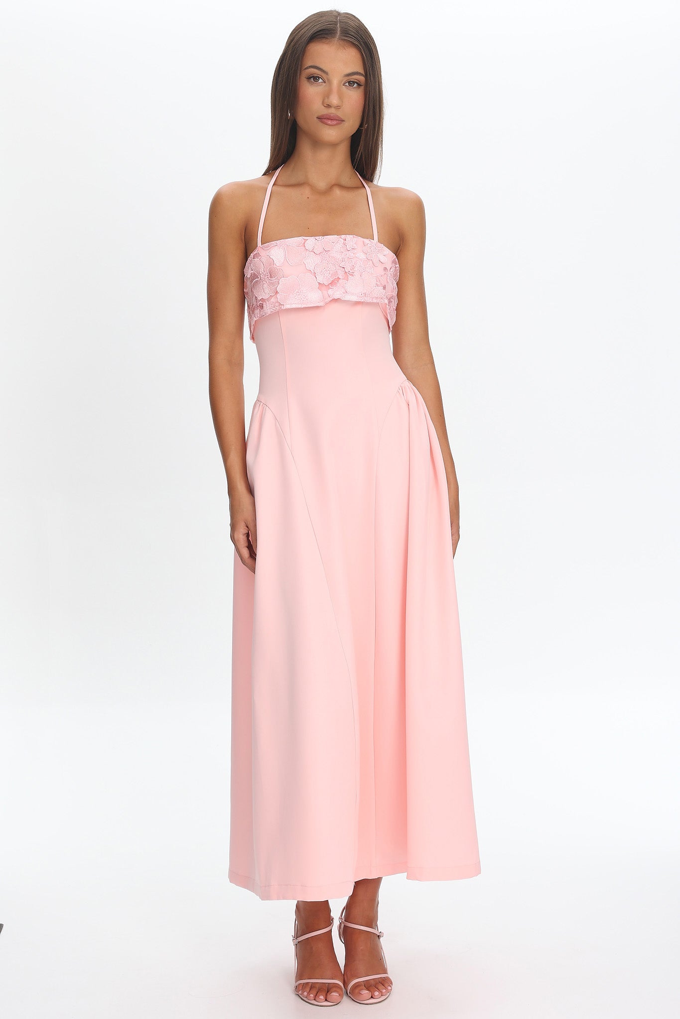 Sunbeam Kiss Foldover Floral Bust Maxi Dress Blush