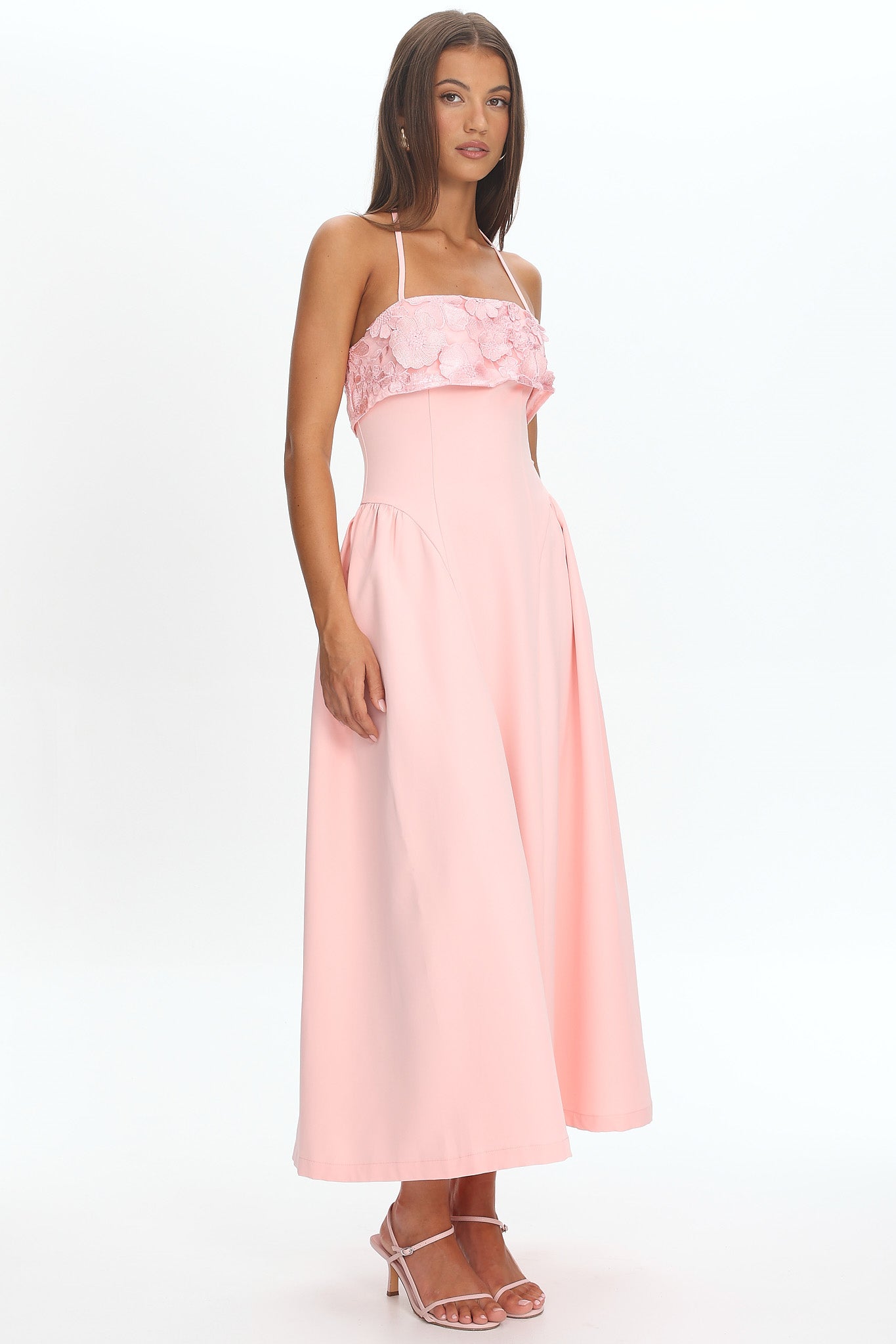 Sunbeam Kiss Foldover Floral Bust Maxi Dress Blush