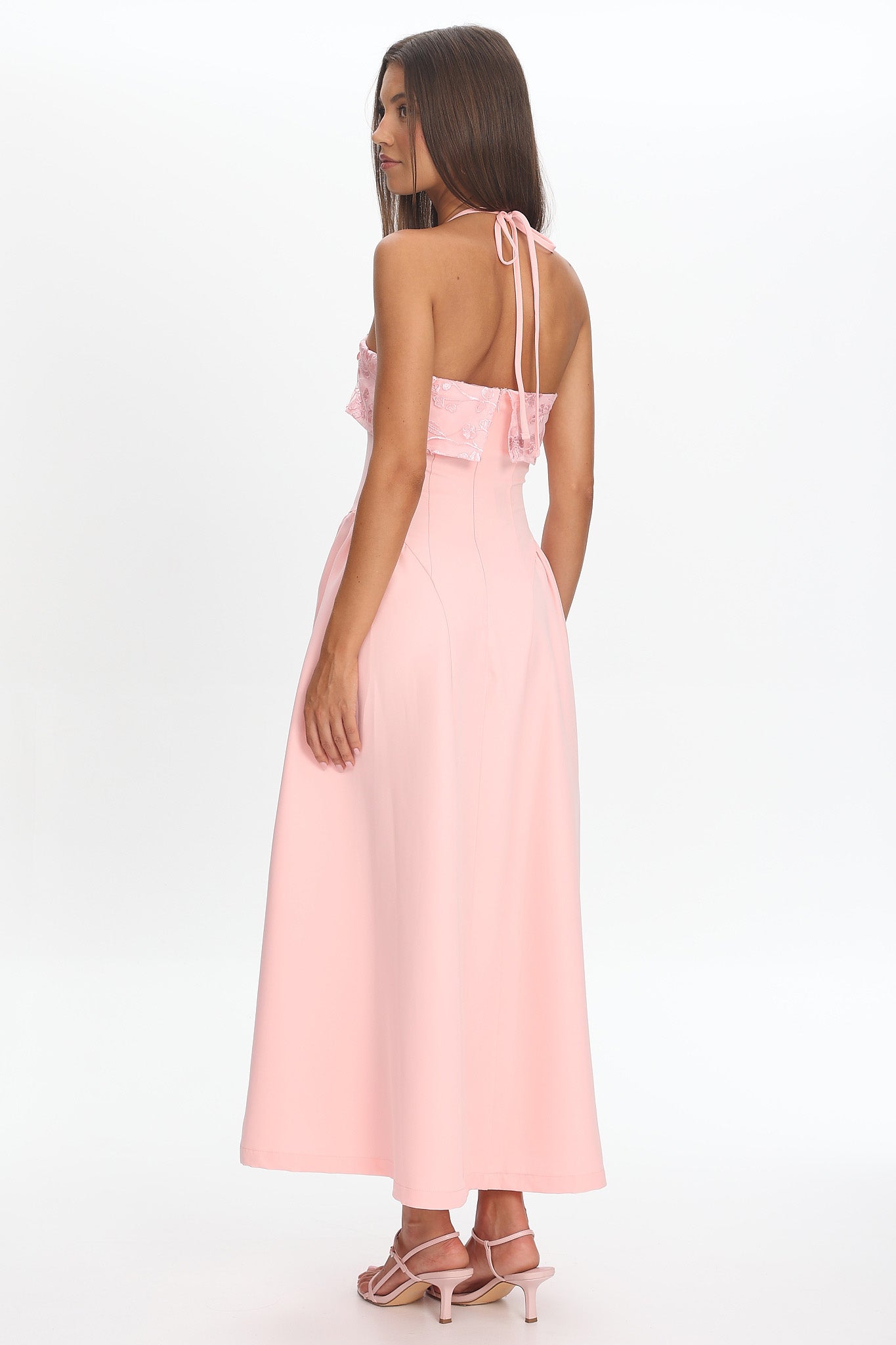 Sunbeam Kiss Foldover Floral Bust Maxi Dress Blush