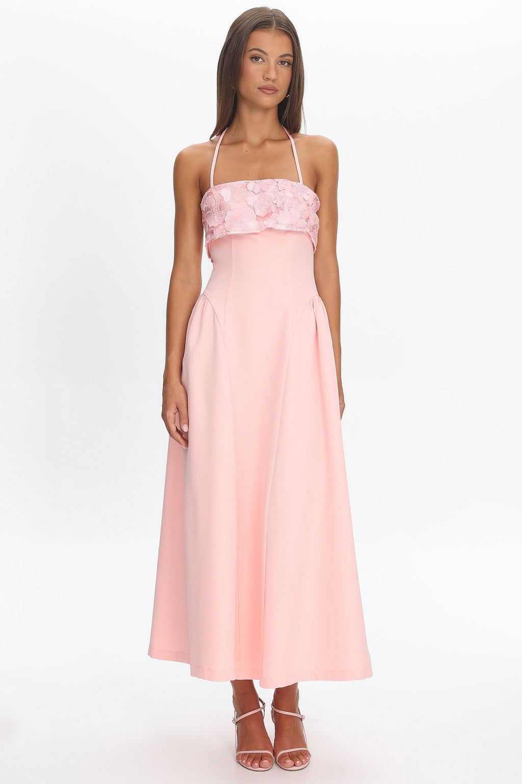 Sunbeam Kiss Foldover Floral Bust Maxi Dress Blush