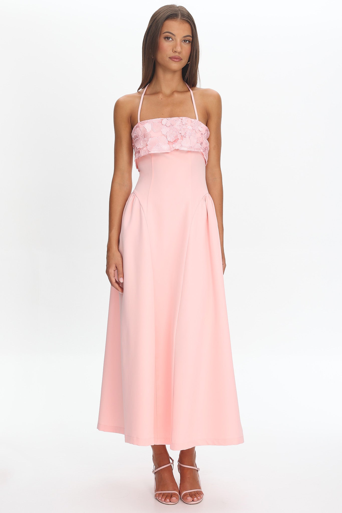 Sunbeam Kiss Foldover Floral Bust Maxi Dress Blush