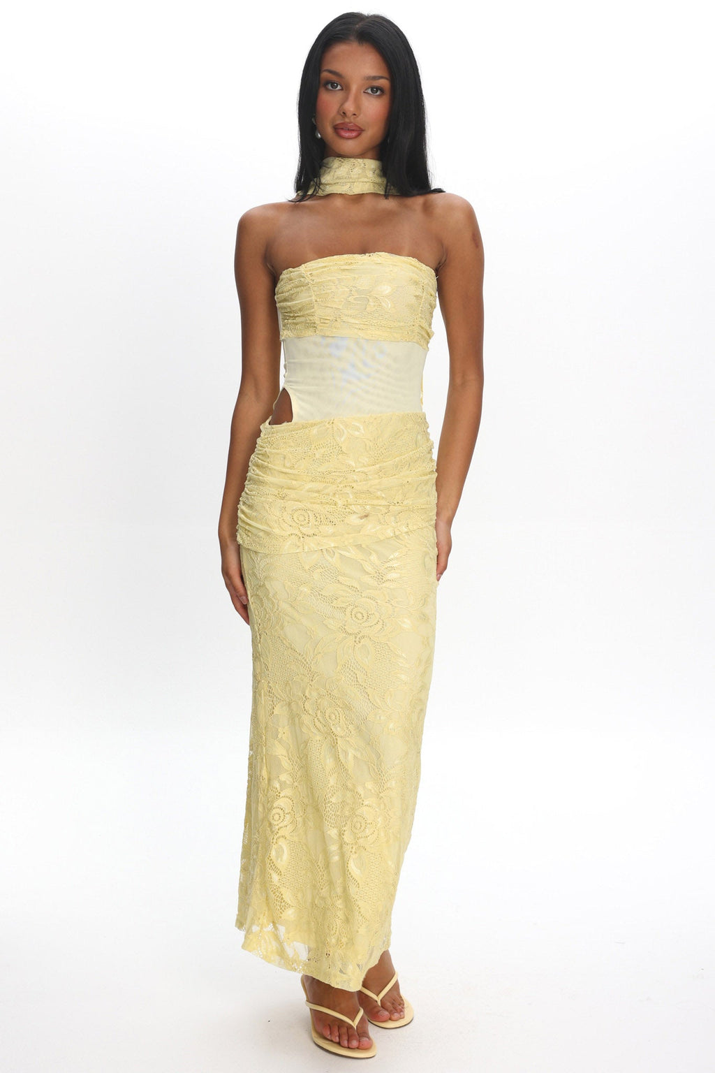 Seraphinna Strapless Cut-Out Maxi Dress Lace Butter