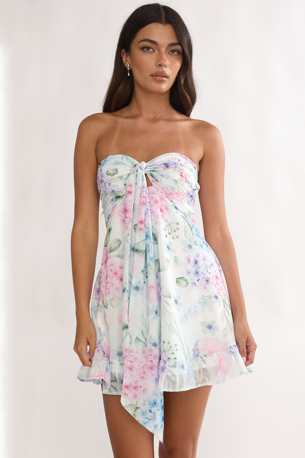 Gloria Day Tied Bust Strapless Mini Dress Lilac