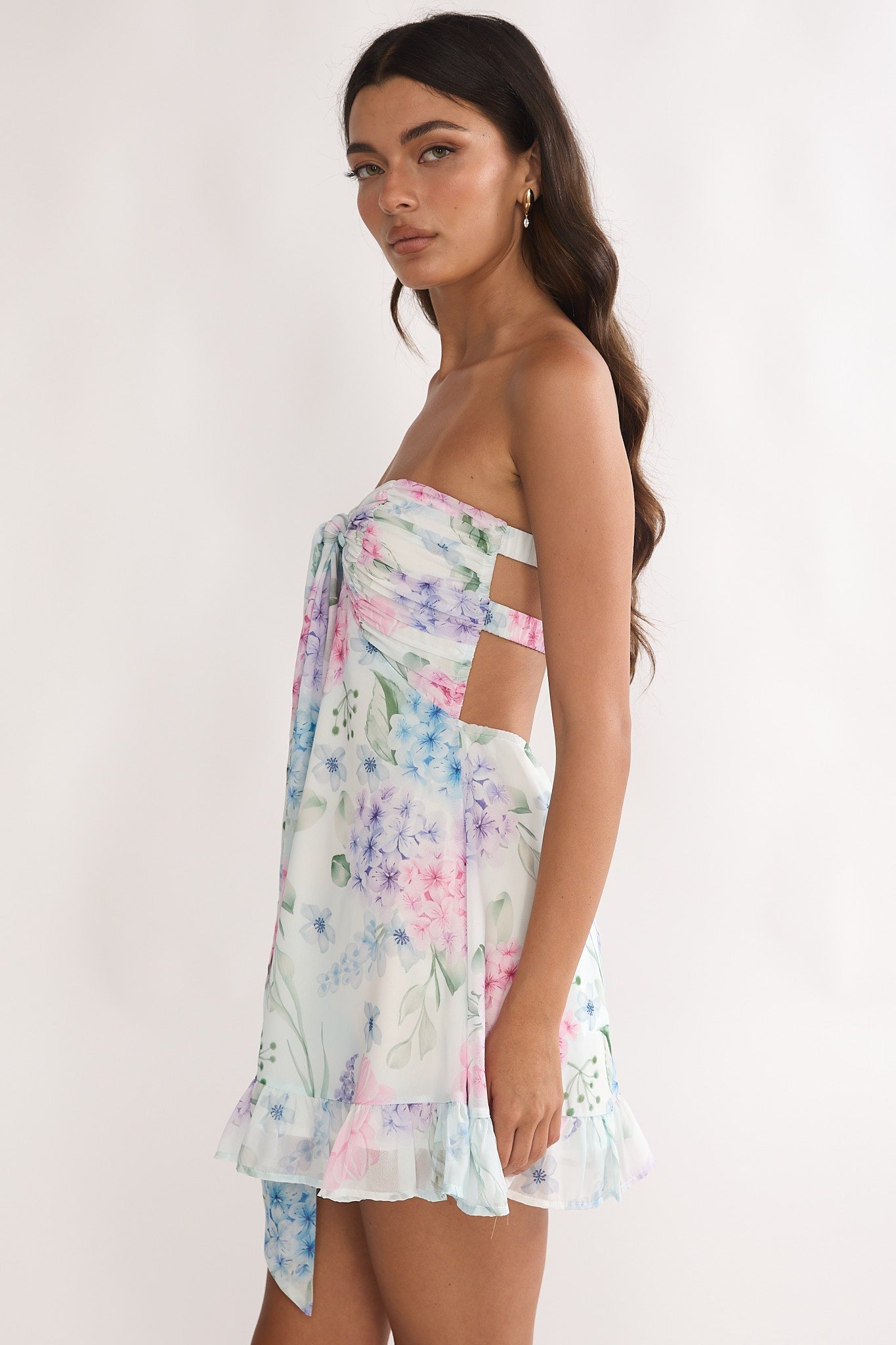 Gloria Day Tied Bust Strapless Mini Dress Lilac