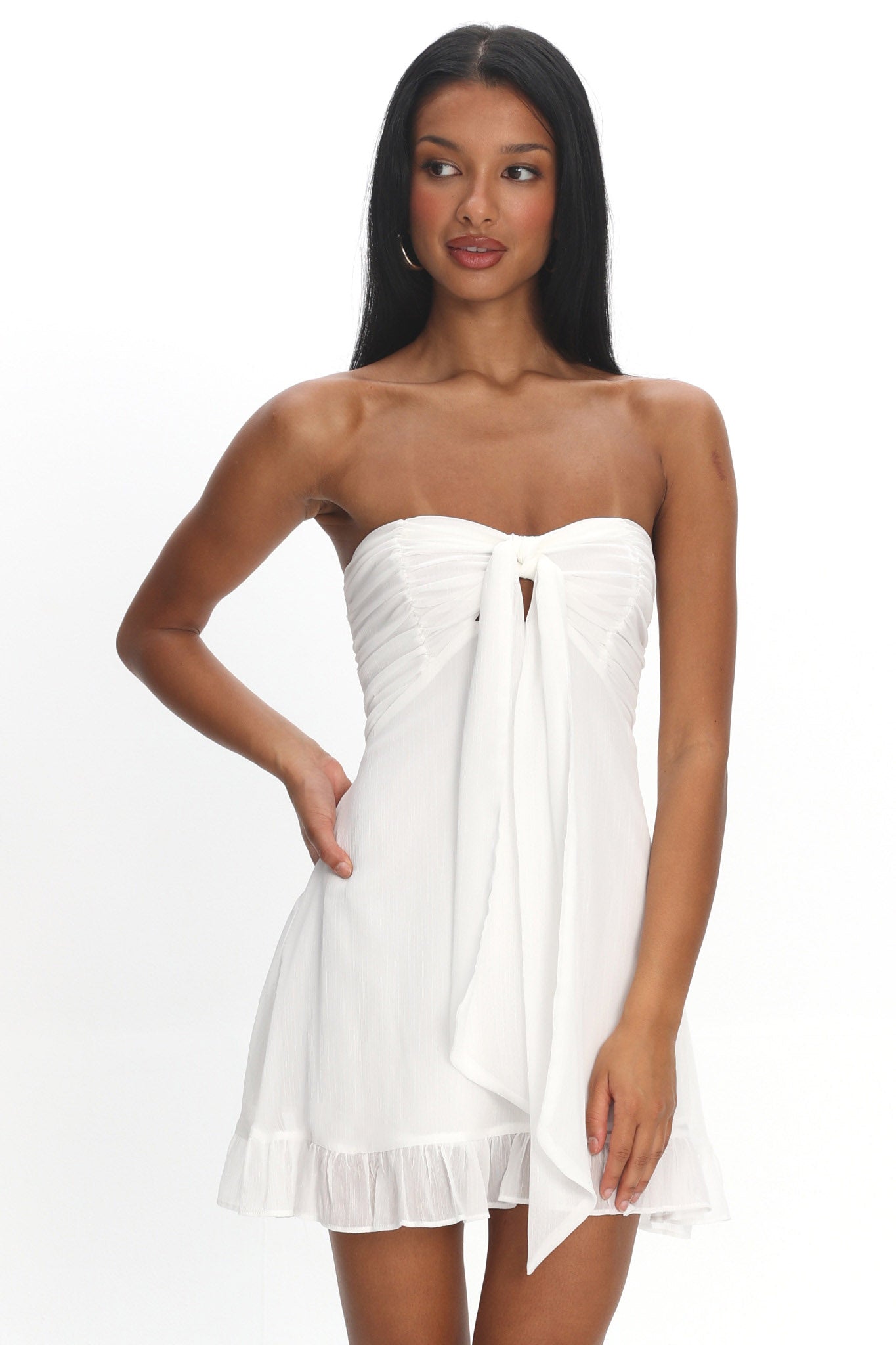Gloria Day Tied Bust Strapless Mini Dress Cream