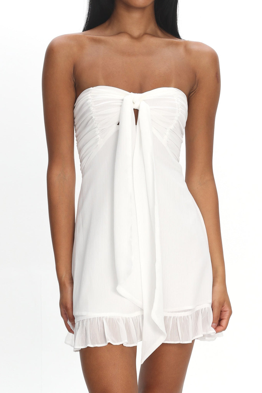 Gloria Day Tied Bust Strapless Mini Dress Cream