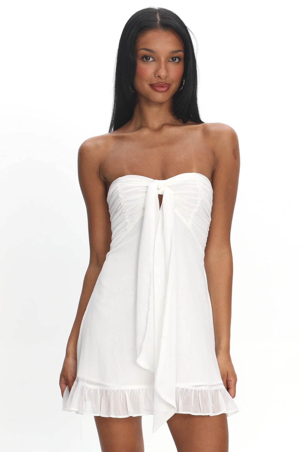 Gloria Day Tied Bust Strapless Mini Dress Cream