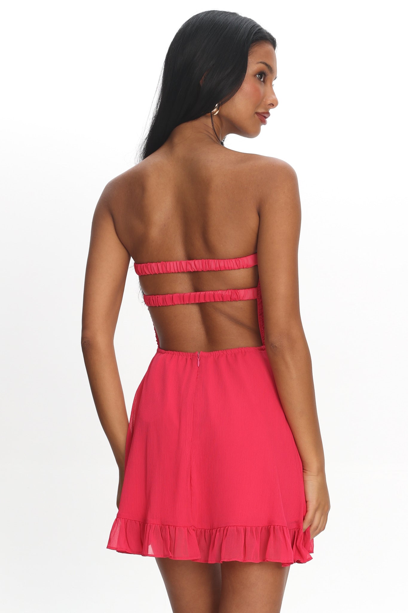 Gloria Day Tied Bust Strapless Mini Dress Raspberry