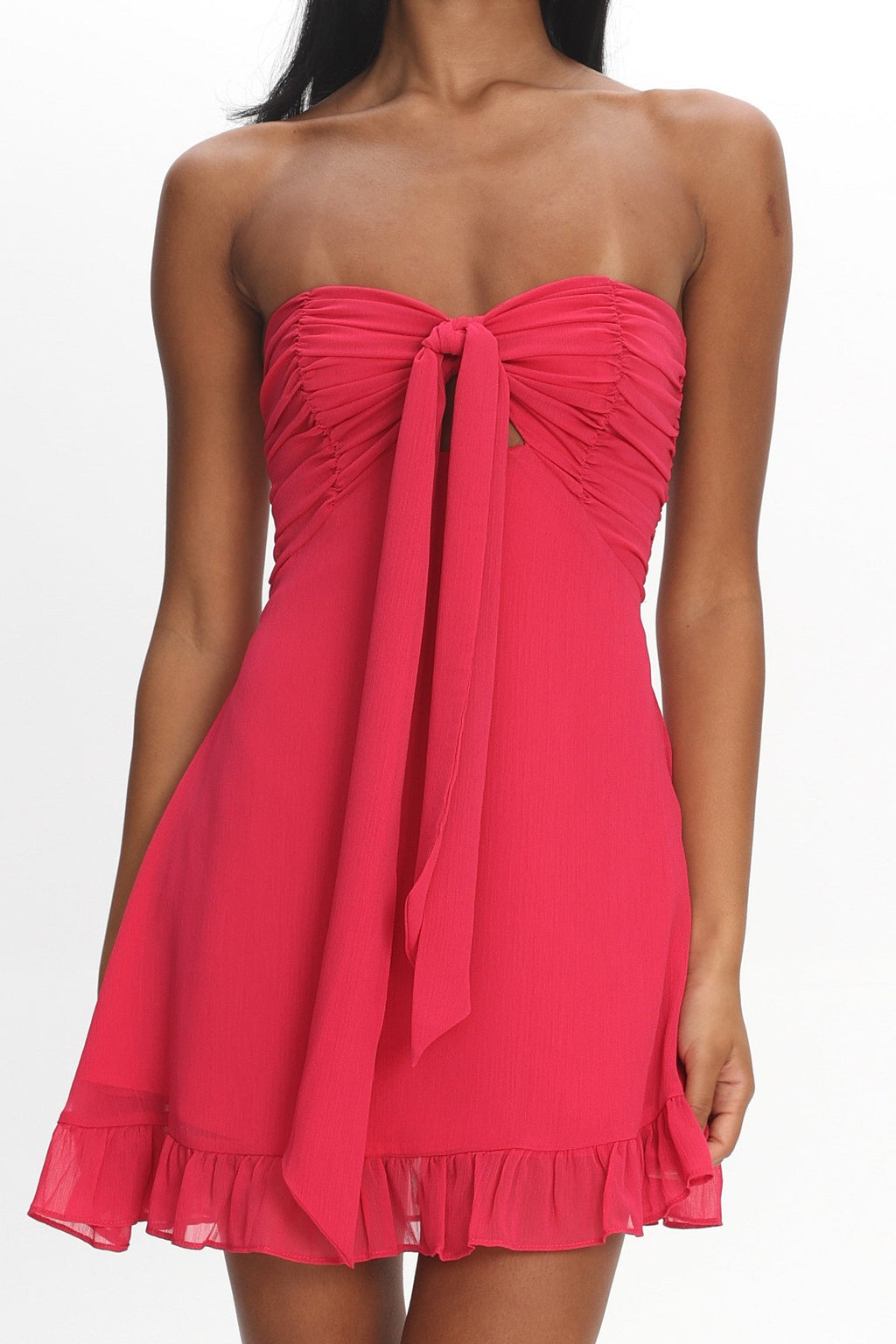 Gloria Day Tied Bust Strapless Mini Dress Raspberry