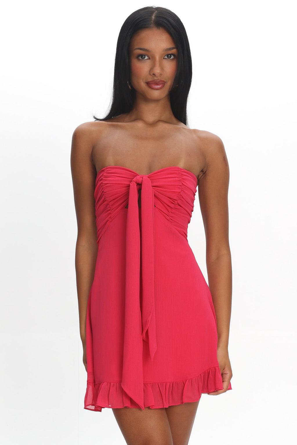 Gloria Day Tied Bust Strapless Mini Dress Raspberry
