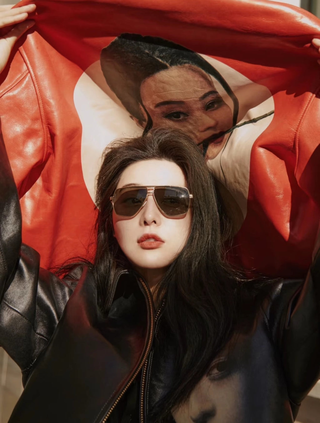 Yohji Yamamoto Pour Homme X Fan Bingbing Portrait Leather Jacket Men's Women's Autumn/winter Fashion Red Lapel Leather Zip Jacket Ngvp #9866