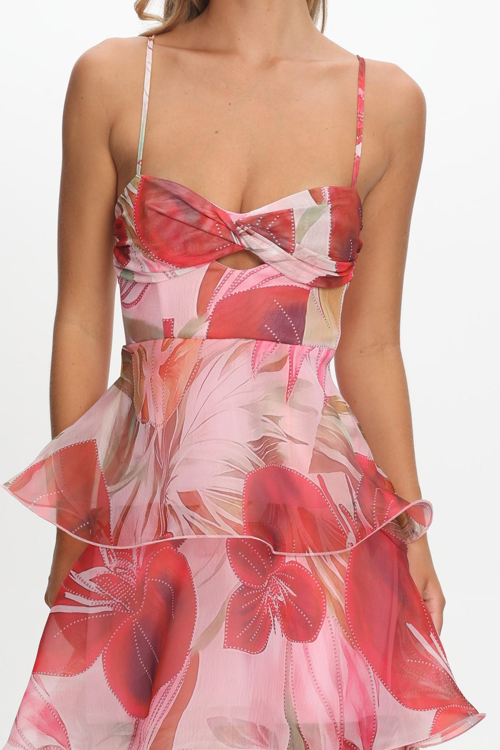 Varenna Layered Sweetheart Neckline Maxi Dress Print Red
