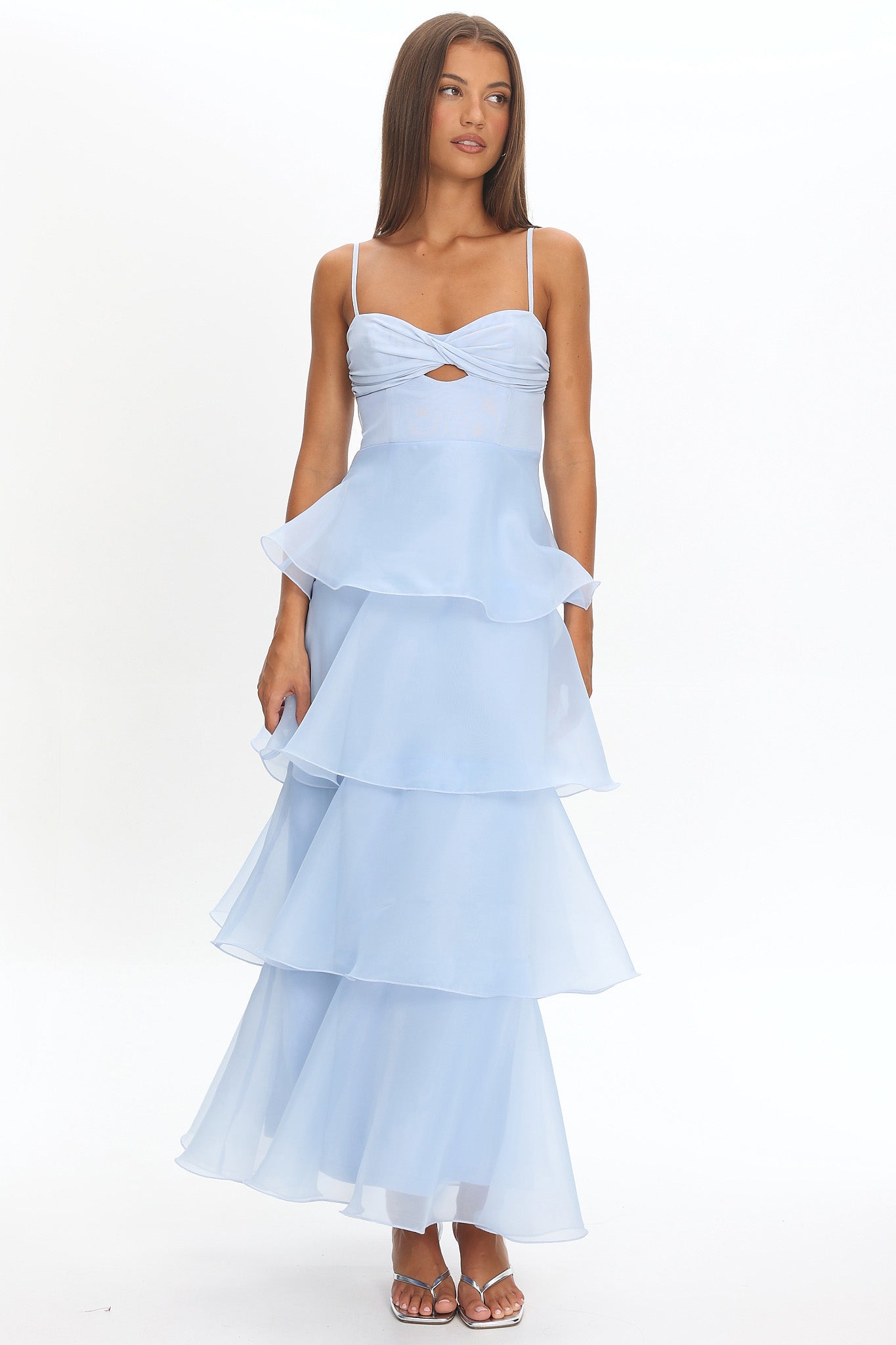 Margarida Layered Sweetheart Neckline Maxi Dress Blue