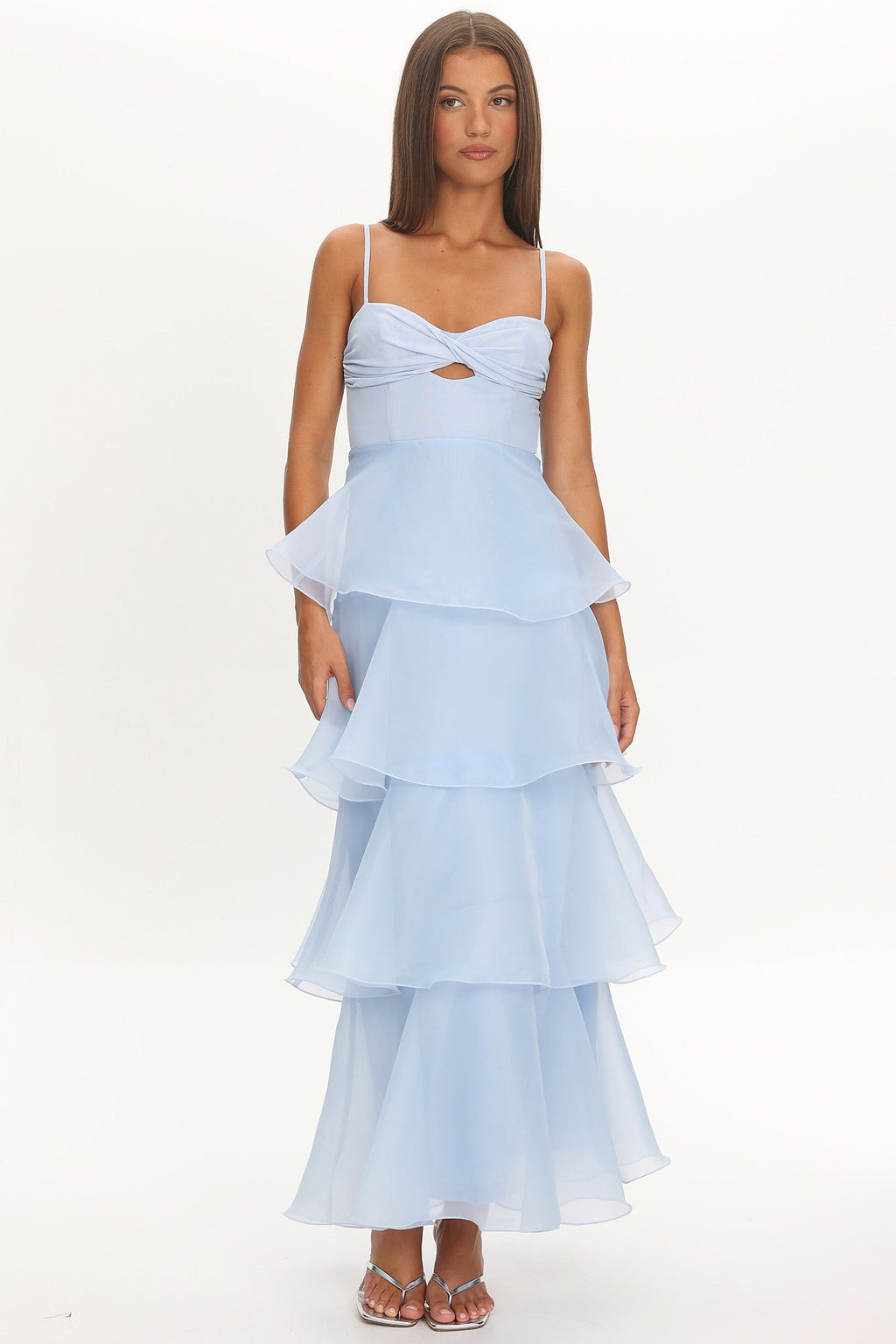 Margarida Layered Sweetheart Neckline Maxi Dress Blue