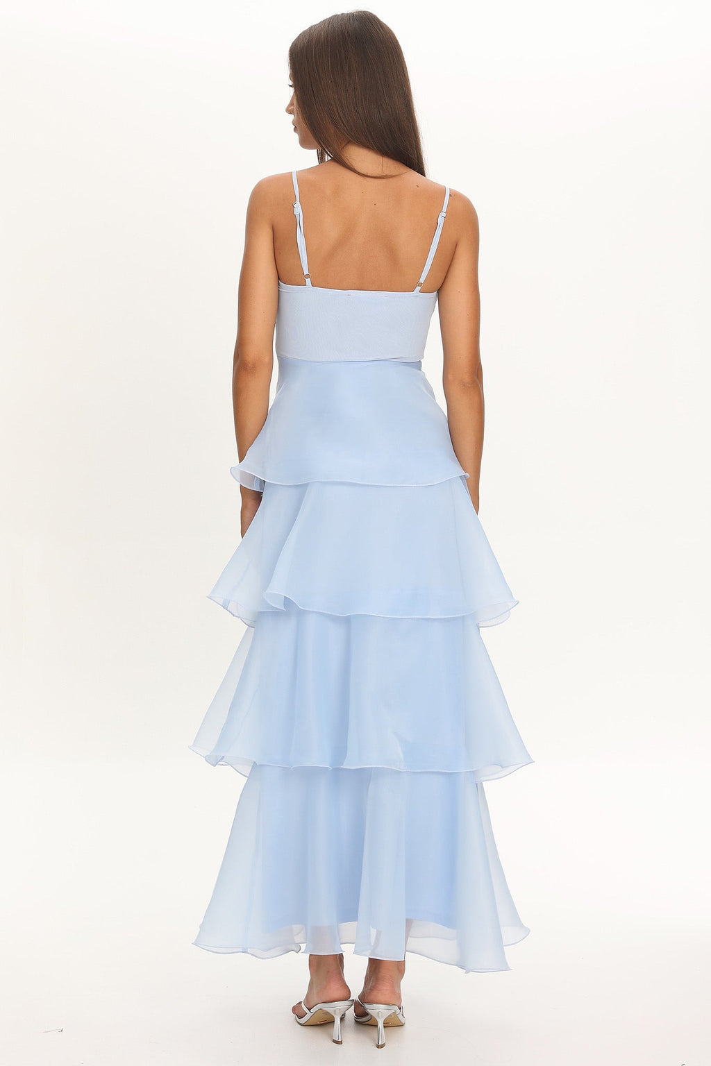 Margarida Layered Sweetheart Neckline Maxi Dress Blue