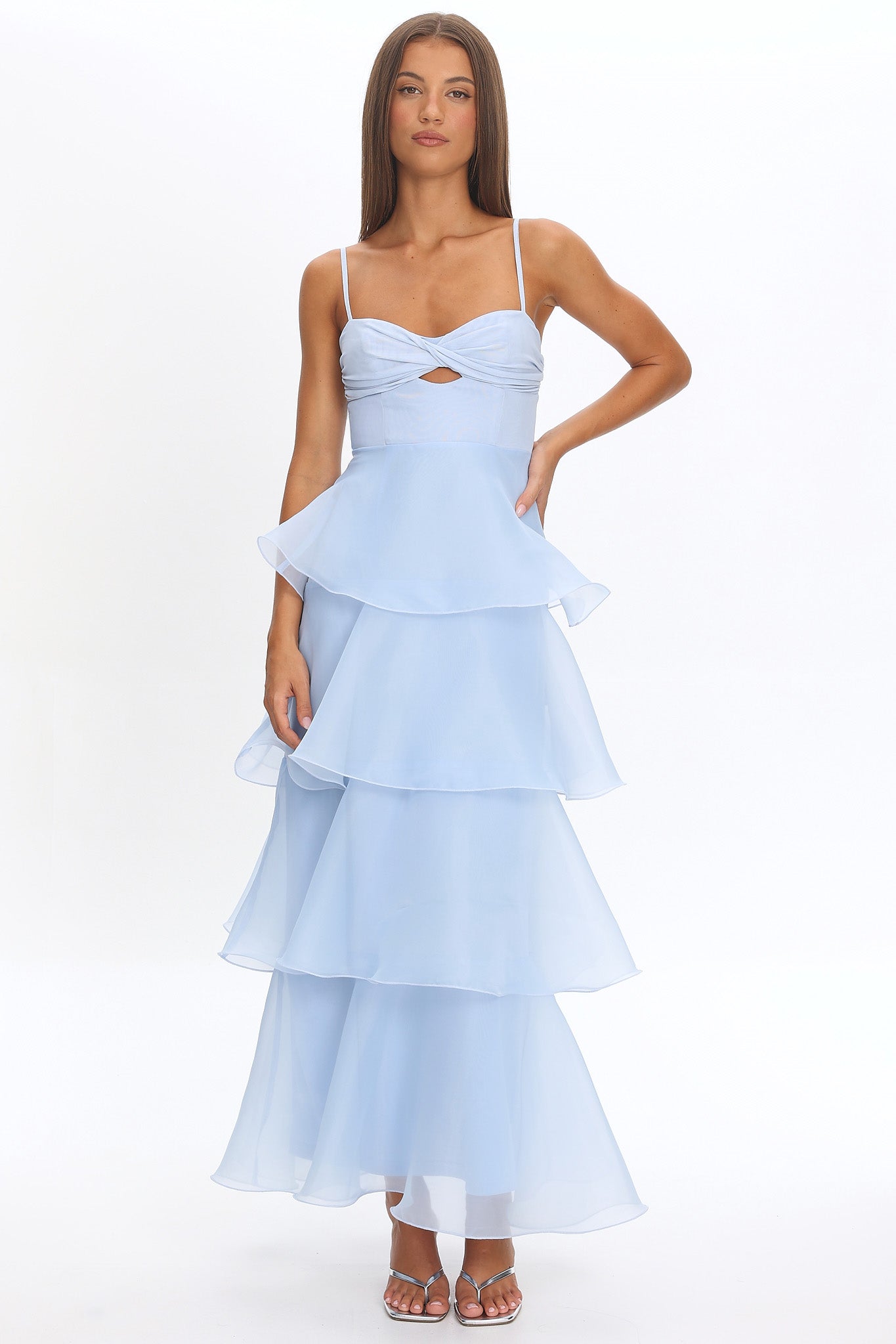 Margarida Layered Sweetheart Neckline Maxi Dress Blue