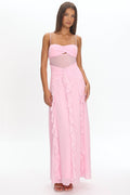Janella Twist Bust Ruffle Maxi Dress Pink