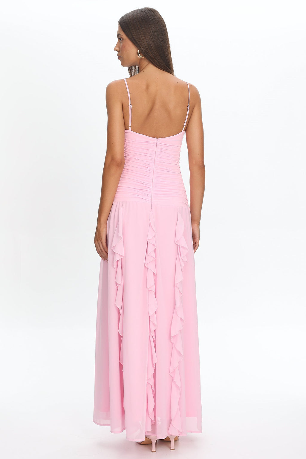 Janella Twist Bust Ruffle Maxi Dress Pink