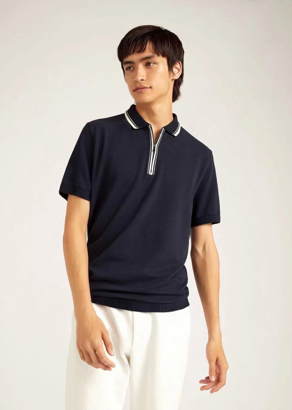 Loro Piana Men's Summer Fashion Solid Color Zip Lapel Zip Regatta Men's Short Sleeve Fitted Polo Shirt Ngvp #8591