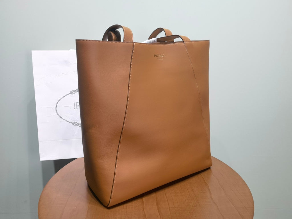 Prada Men's Letter Logo Printed Solid Color Leather Shopping Bag Shoulder Tote Bags #75222