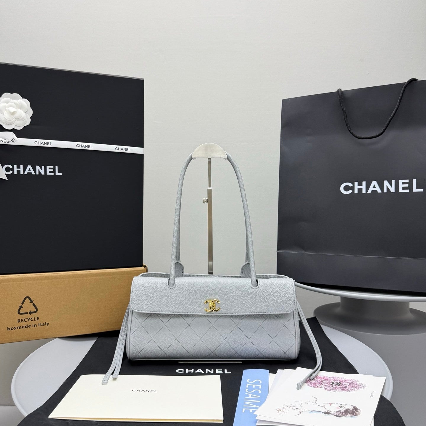 Chanel Small Shopping Bag Grained Calfskin Gold-tone Metal Black #380058