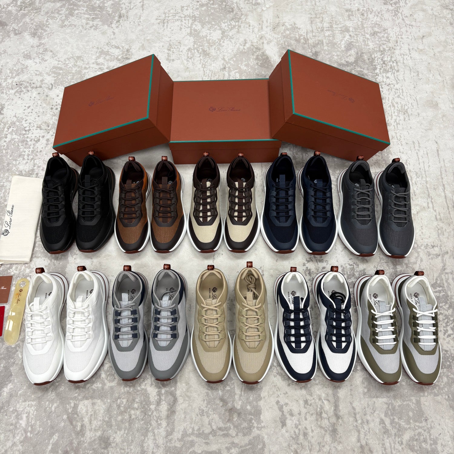 Loro Piana Week End Walk Mesh Cowhide Suede Casual Sneakers #381648