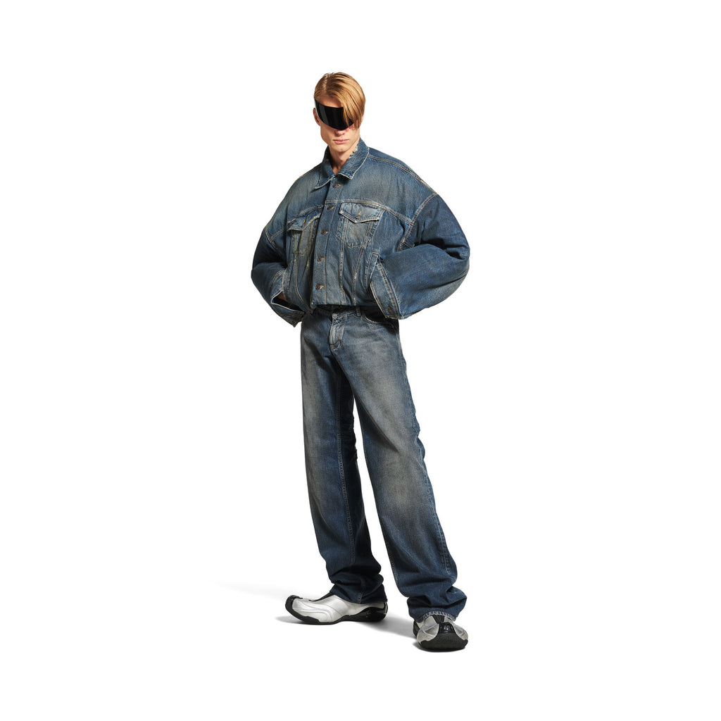 Balenciaga Men's Spring And Summer Blue Cotton Fitted Low Waist Denim Pants Fashion High Street Trend Straight Wide Leg Casual Trousers Ngvp #1719