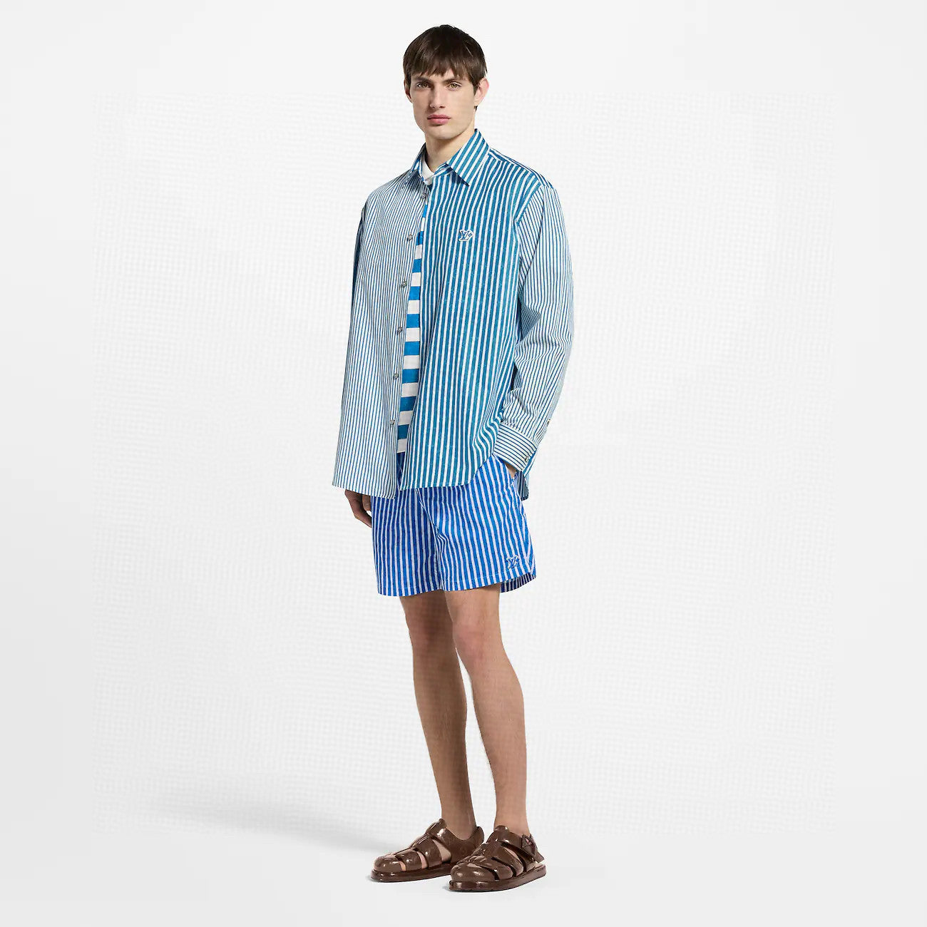 Louis Vuitton Men's Summer Solid Colour Striped Print Casual Drawstring Beach Shorts #77411