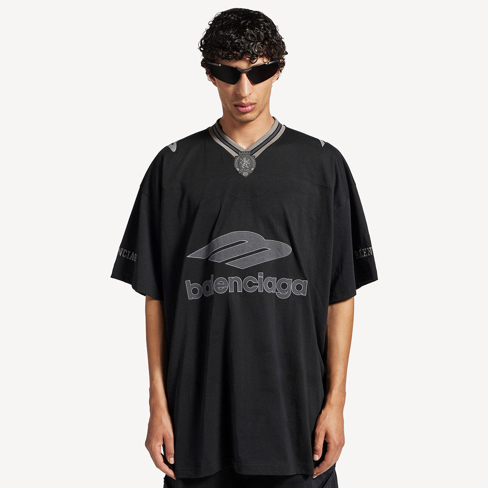 Balenciaga Top-Quality Version Men's 3b Football V-neck T-shirt Oversized Black Anthracite  #336374