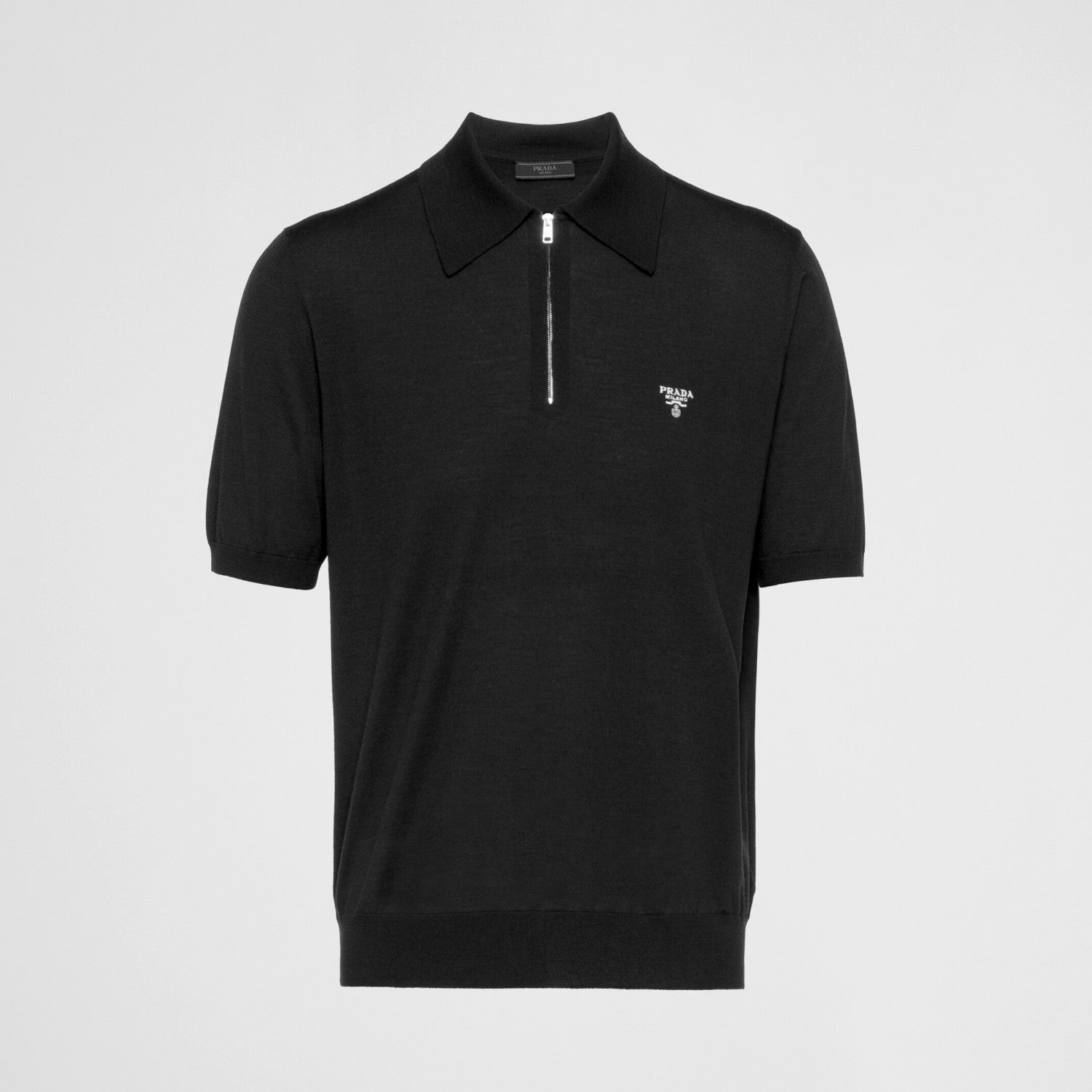 Prada Men's Summer Solid Colour Zip Polo Neck Polyester Lapel Short Sleeve T-Shirt #76682