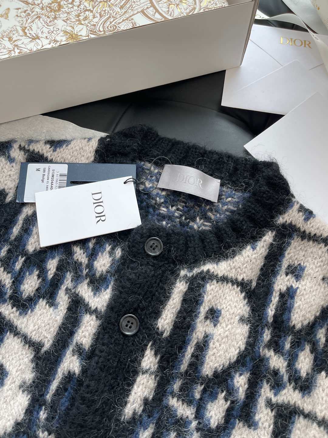 Dior Men's Spring And Fall Letters Full Print Round Neck Mohair Single Breasted Long Sleeve Knit Jacket #75119