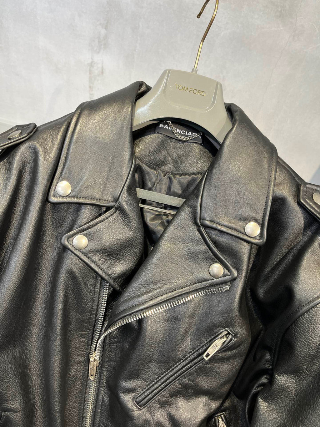Balenciaga Letter Zip Leather Jacket in Black Ngvp #6497