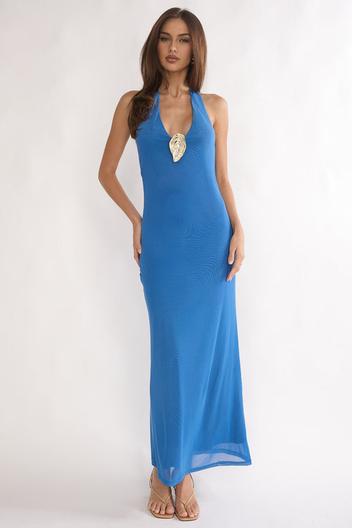 Alouette Backless Halterneck Maxi Dress Blue