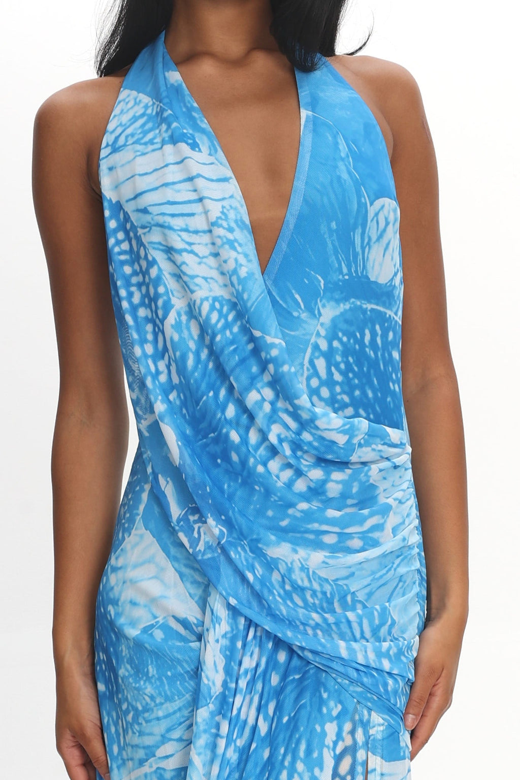 Palomino Plunging Halter Maxi Dress Print Blue