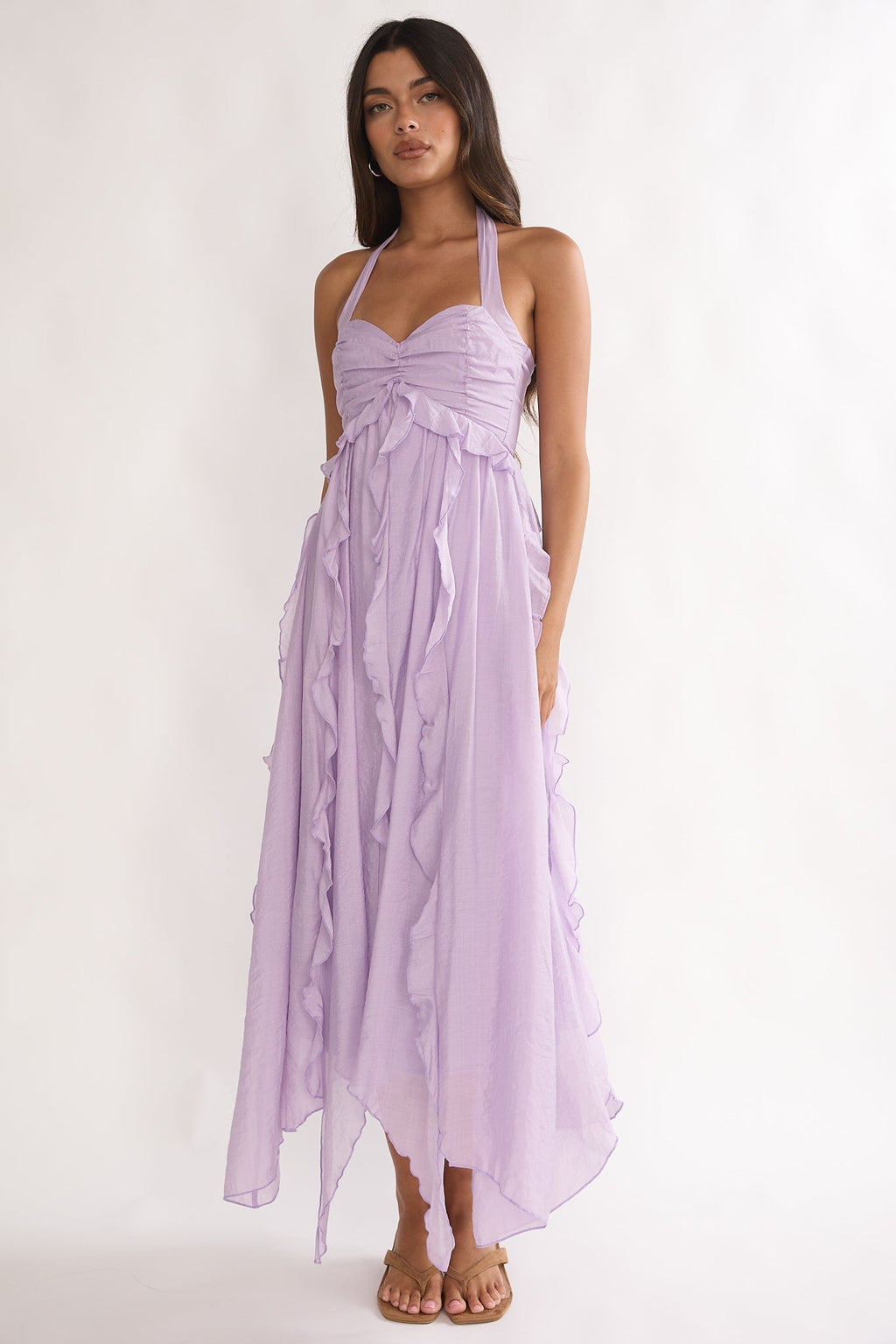 Spirit Frill Trim Halterneck Maxi Dress Purple