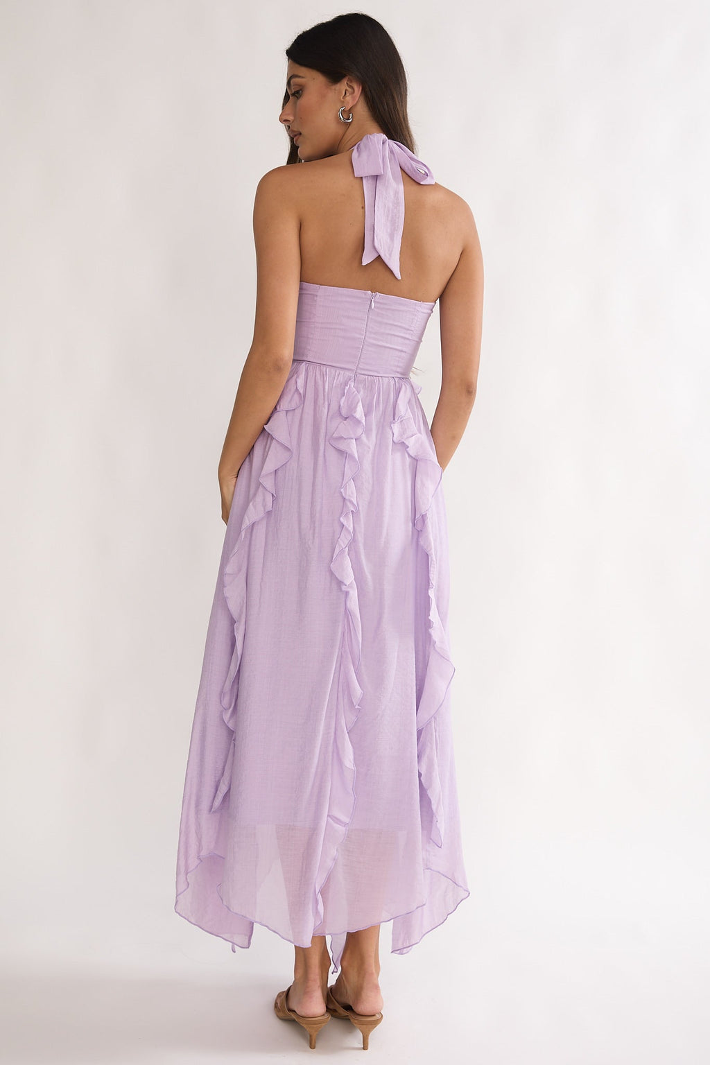 Spirit Frill Trim Halterneck Maxi Dress Purple