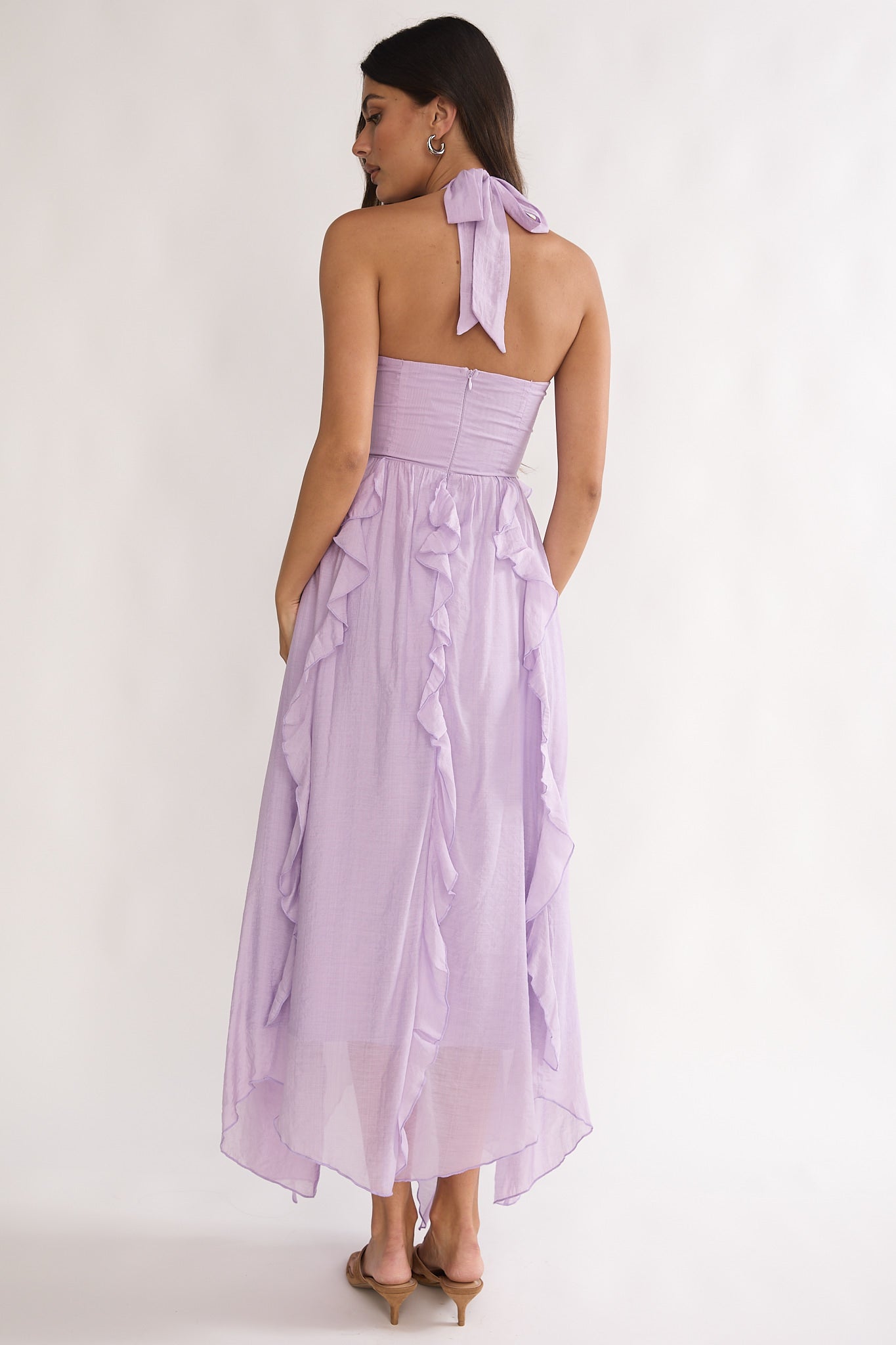 Spirit Frill Trim Halterneck Maxi Dress Purple