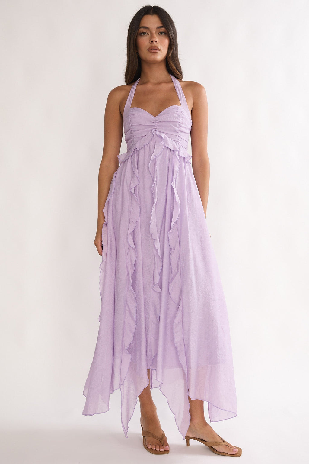 Spirit Frill Trim Halterneck Maxi Dress Purple