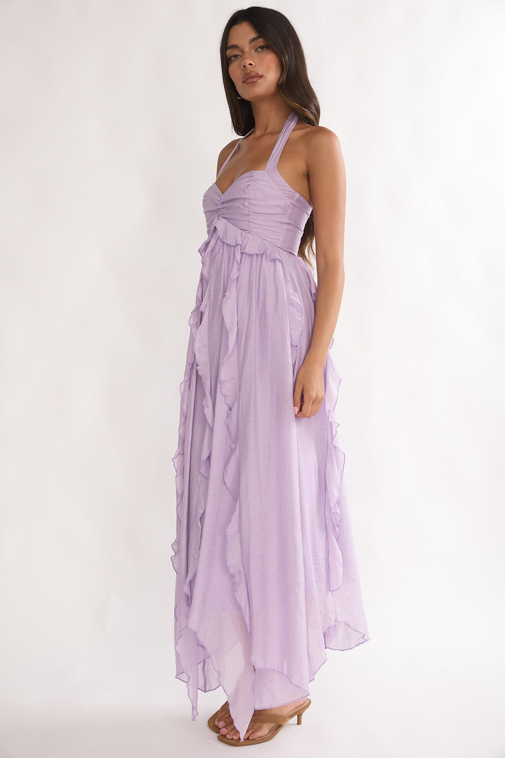 Spirit Frill Trim Halterneck Maxi Dress Purple