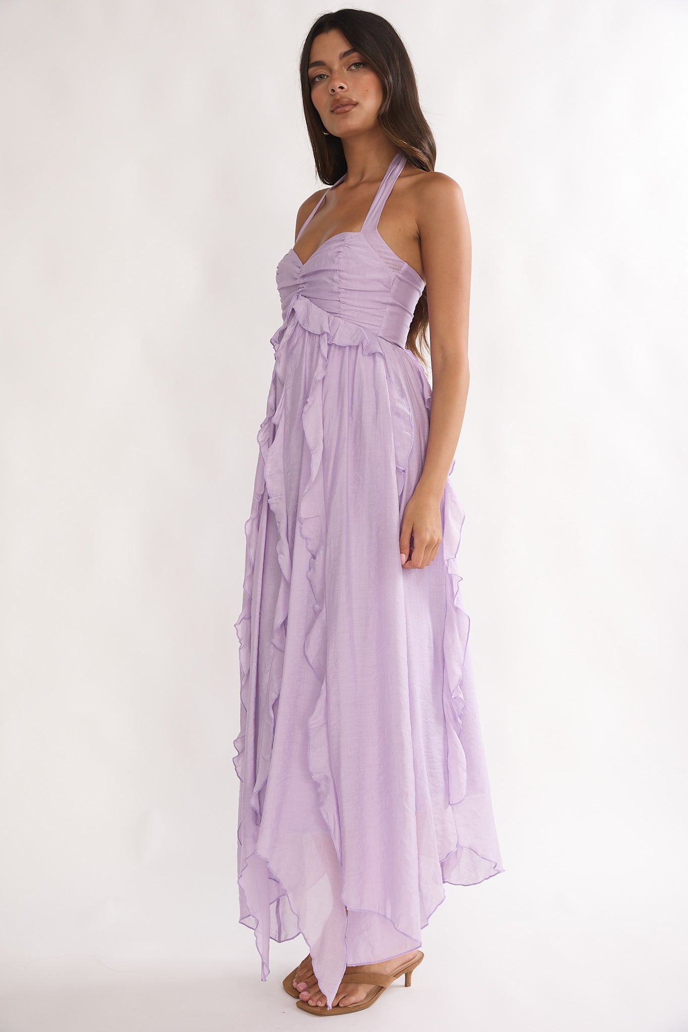 Spirit Frill Trim Halterneck Maxi Dress Purple