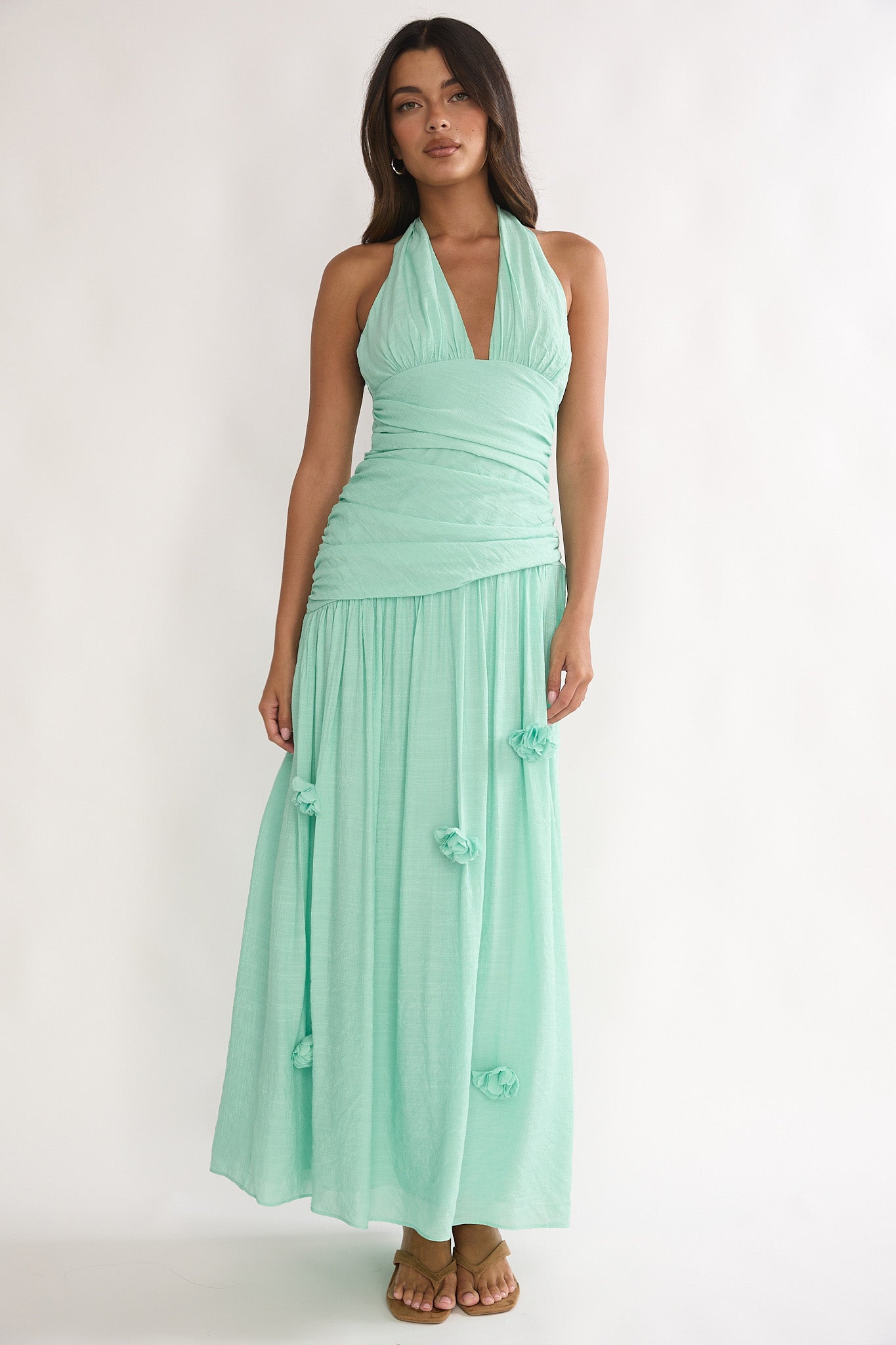 To The Sky Halterneck Maxi Dress Sage